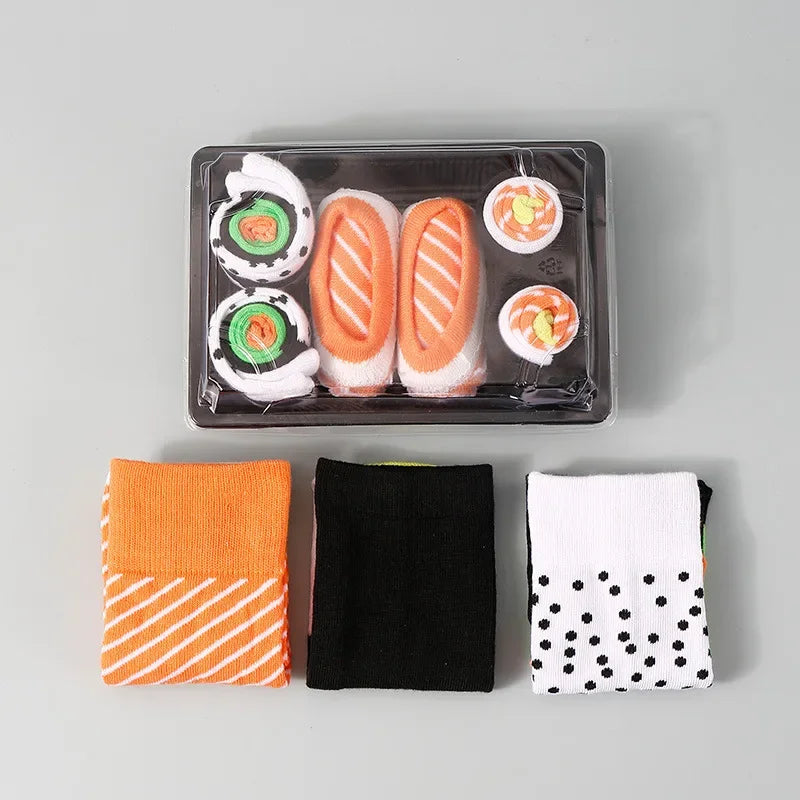 3/4/5 Pairs of Novelty and Interesting Salmon Sushi Socks Gift Box Christmas Style Season