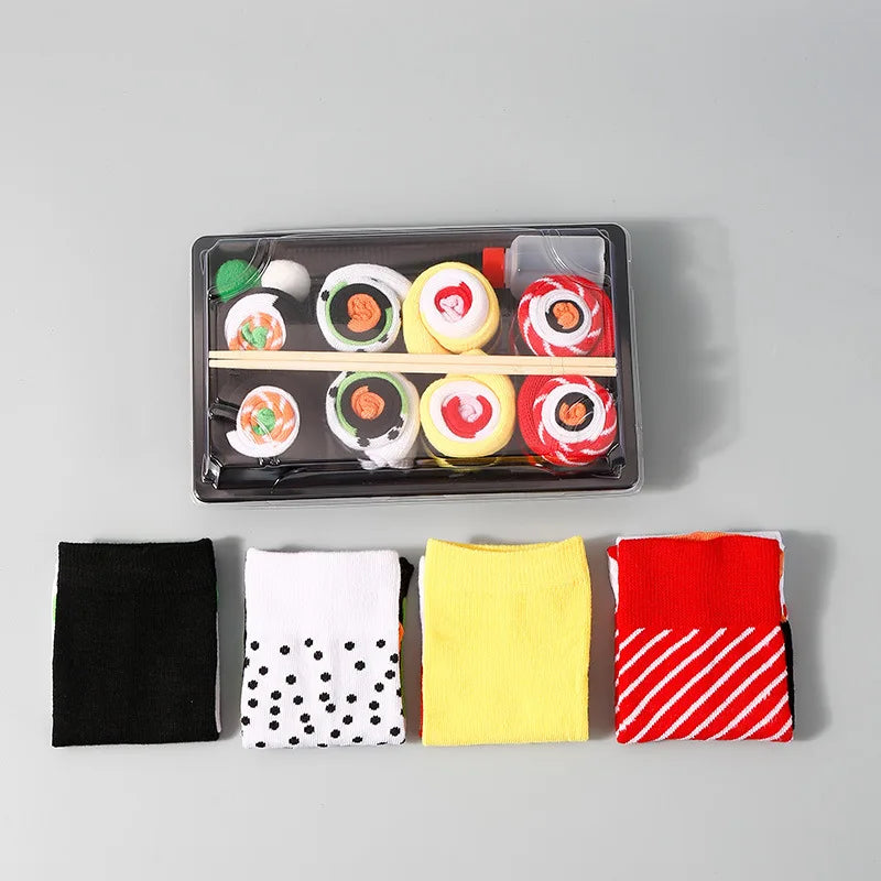 3/4/5 Pairs of Novelty and Interesting Salmon Sushi Socks Gift Box Christmas Season Style