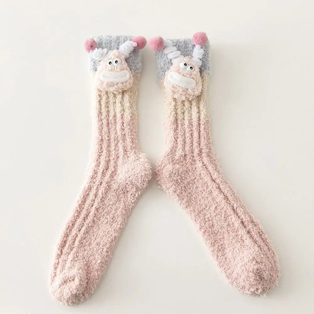 Novelty Thicken Cartoon Plush Socks Non-Slip Indoor Hosiery 3D Eyes Sleeping Socks Home Thermal Warm Socks Gifts
