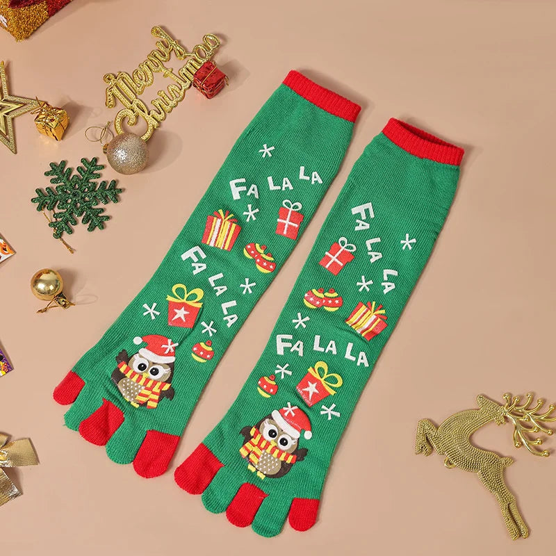 {YY28} Novelty Christmas Toe Socks Cartoon Funny Split Toe Socks Cotton Warm Sweat Absorbing Stockings Holiday Gift