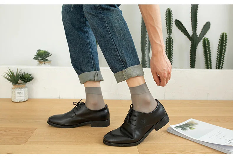 10pairs Men Ultra-thin Transparent Ice Silk Socks Summer Socks Solid Business Socks Breathable Soft Socks Ankle Socks