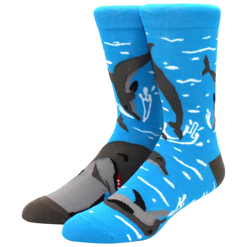 Men's mid-rise socks AB asymmetrical animal series fashion personality color skateboard yin and yang socks