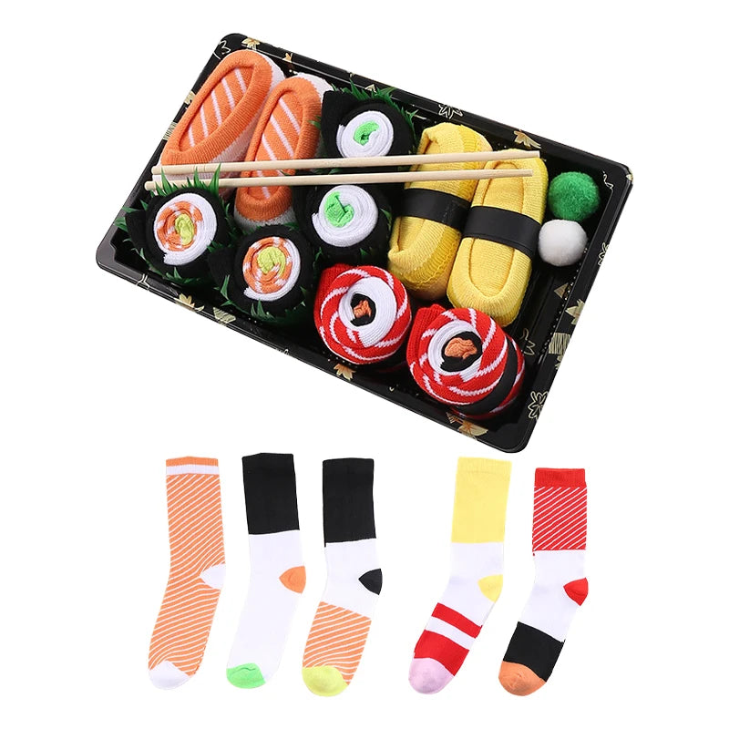 3/4/5 Pairs of Novelty and Interesting Salmon Sushi Socks Gift Box Christmas Season Style