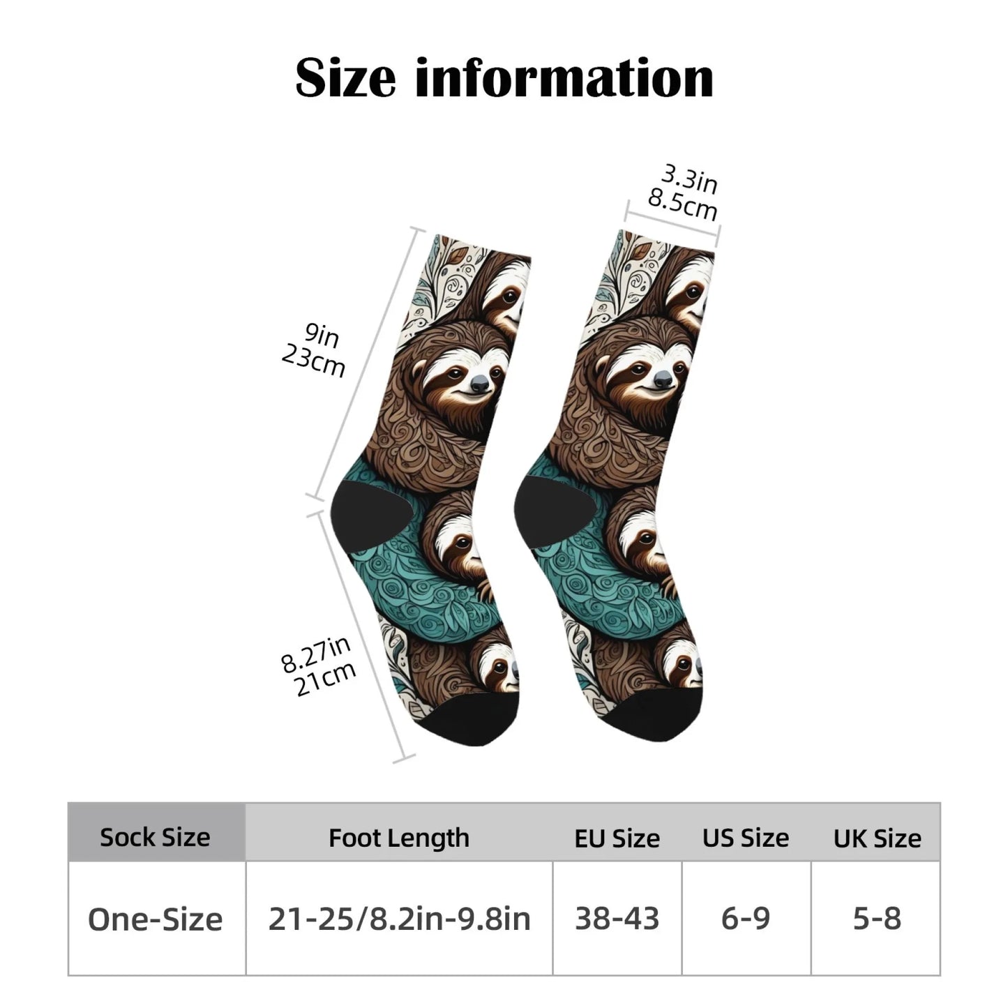 Novelty happy sloth baby funny socks Harajuku street hip-hop personality trend socks creative design fashion retro cartoon socks