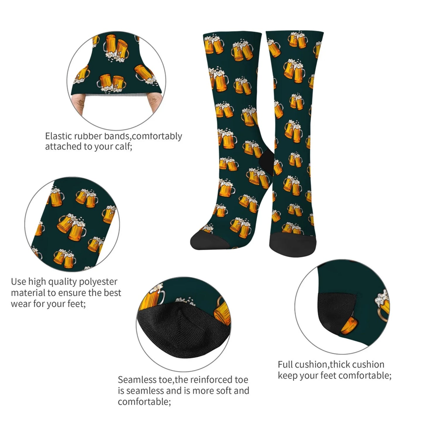 Novelty funny beer socks happy men's socks beer festival party carnival Harajuku retro style street hip hop trend socks gift