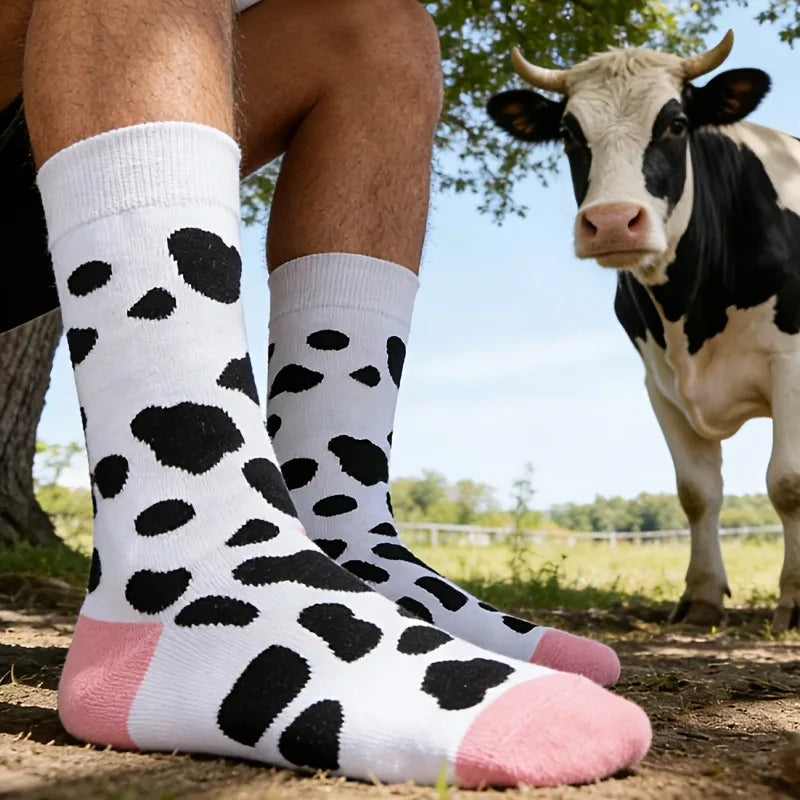 Novelty Milk Cow Pattern Cotton Crew Socks for Men And Women Breathable Casual Farm Themed Gift Socks for Daily Wear