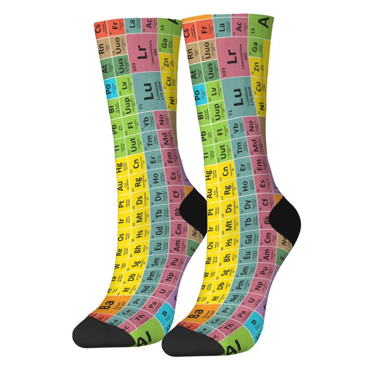 Novelty Men Socks with Colorful Periodic Table Element Durable Comfortable for Outdoor Sports Fun Gift Idea Playful Breathable