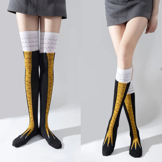 Novelty Cotton High Tube Chicken Feet Socks Breathable Harajuku Street Long Compression Socks 3D Print Above Knee High Socks