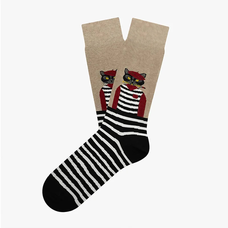 Novelty Funny Cartoon Elegant Cat Crew Socks Cotton Unisex Fashion Street Skateboard Stockings Women Men Couple Long Socks Gifts