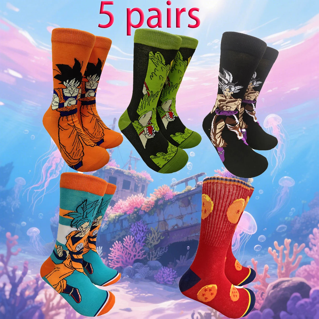 5 pairs of novel cartoon socks for men and women, comfortable long socks for role-playing, comfortable gifts for men and women