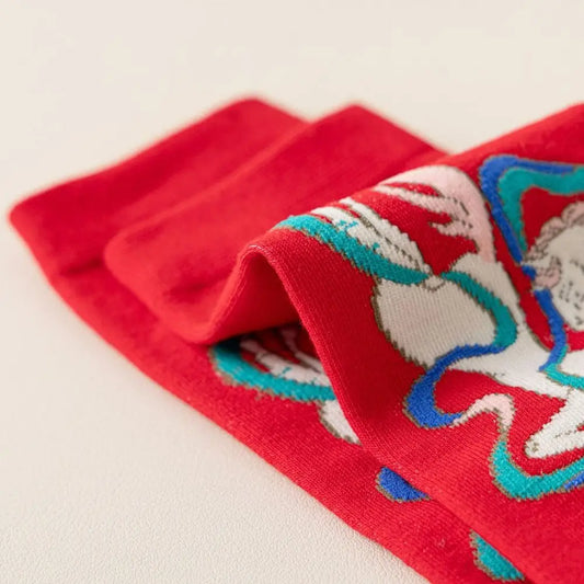 Novelty Good Luck New Year Red Socks Cotton Cartoon Letter Good Luck Socks Funny Mid Tube Women Festival Socks Autumn Winter