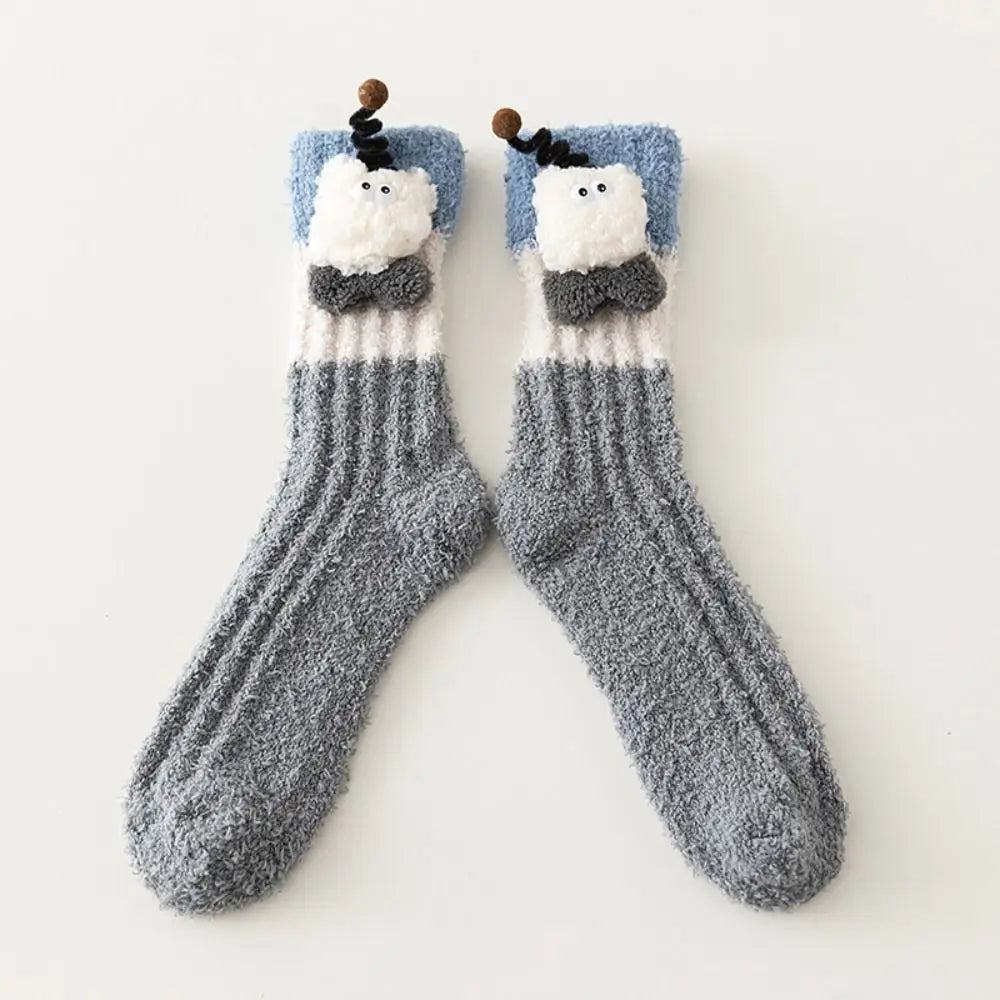 Novelty Thicken Cartoon Plush Socks Non-Slip Indoor Hosiery 3D Eyes Sleeping Socks Home Thermal Warm Socks Gifts