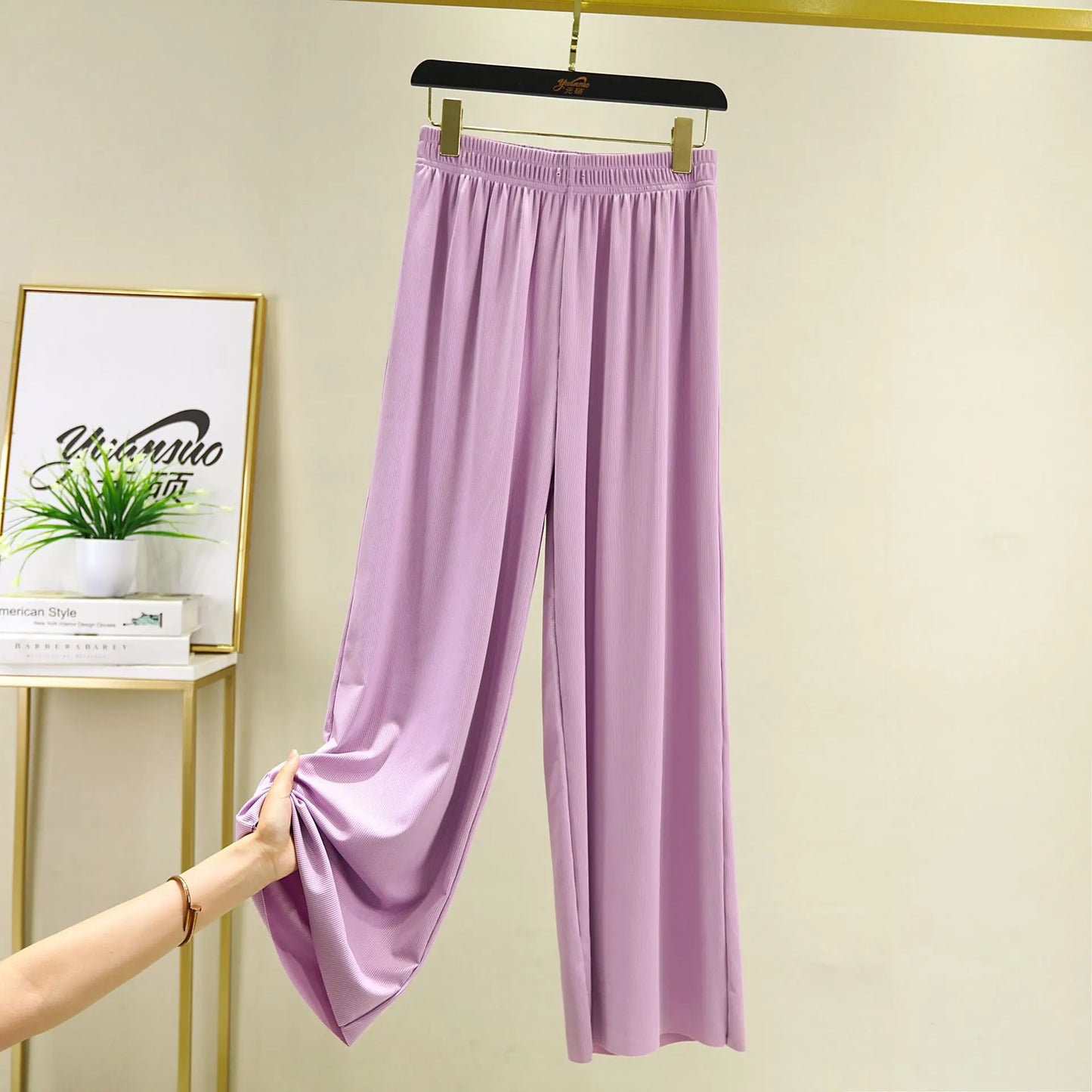 Spring Summer New Ice Silk Large Size Wide Leg Pants Korean Casual Home Pant Solid Color Pajamas Trousers Women Pantalones