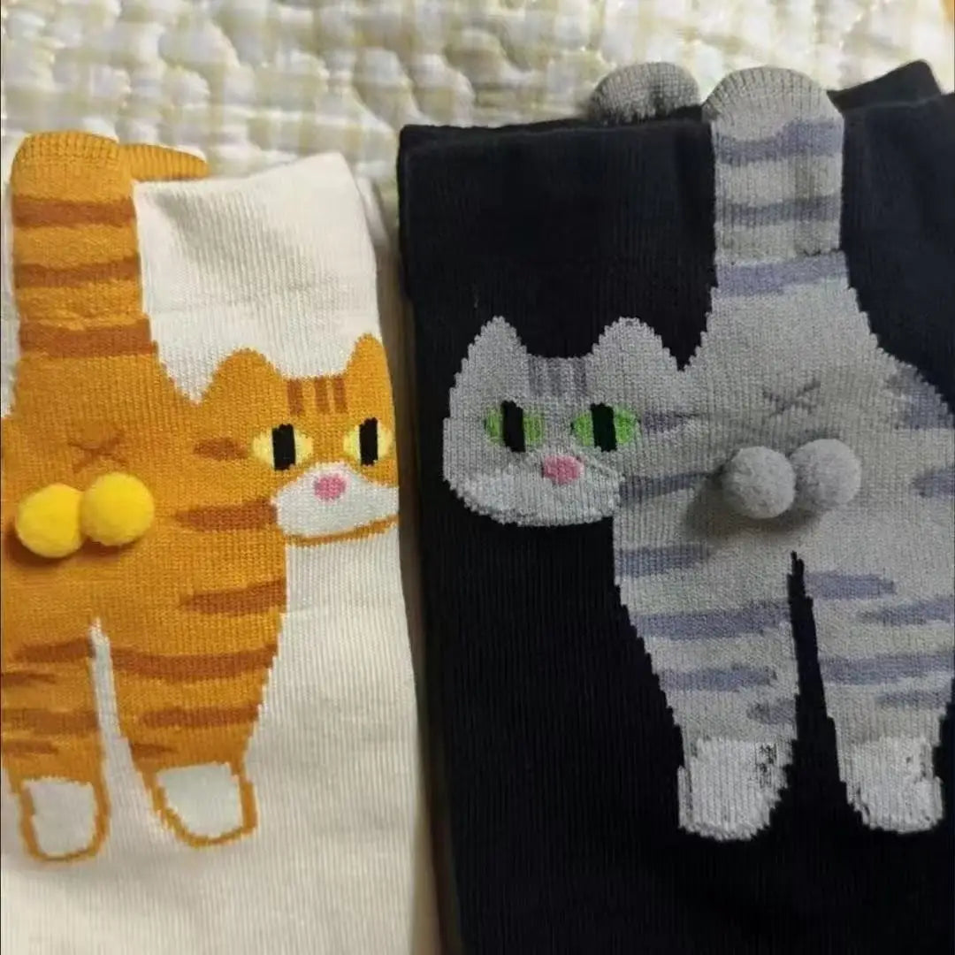 3D Cute Cat Socks Black/White Funny Cat Cotton Socks Breathable Soft Girl Women Novelty Stocking Kawaii Gift Sock Set