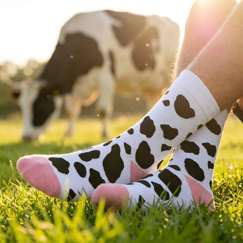 Novelty Milk Cow Pattern Cotton Crew Socks for Men And Women Breathable Casual Farm Themed Gift Socks for Daily Wear