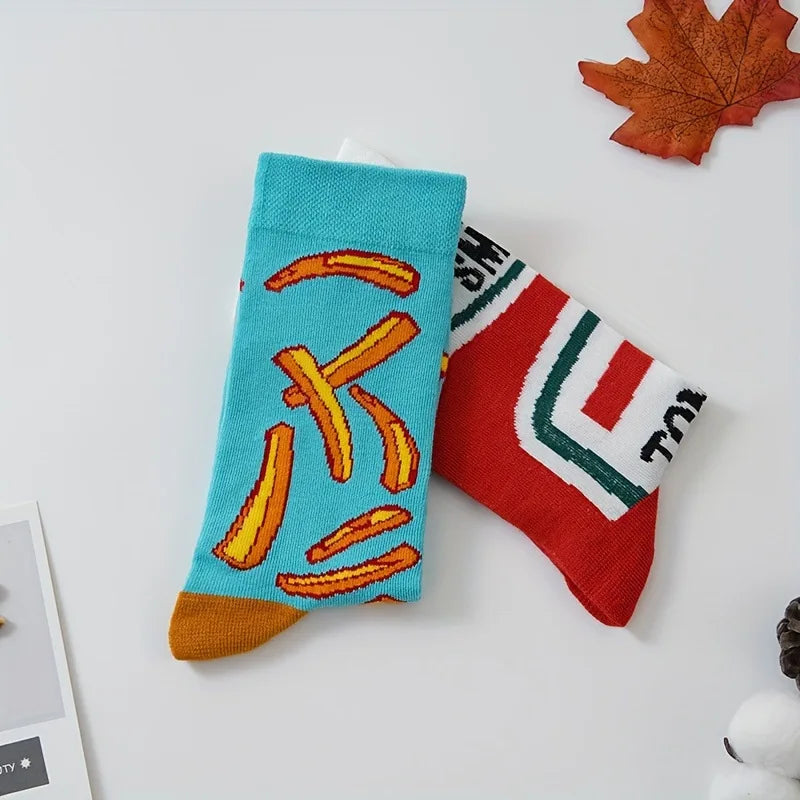 Novelty Sock Women Female Cotton Casual Funny Cute Short Food Socks Creative Printed Hosiery Harajuku Mid-Calf Personality